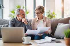 Älteres Ehepaar liest gemeinsam Dokumente